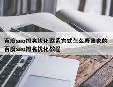 百度seo排名优化联系方式怎么弄出来的 百度seo排名优化教程