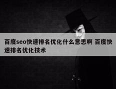 百度seo快速排名优化什么意思啊 百度快速排名优化技术