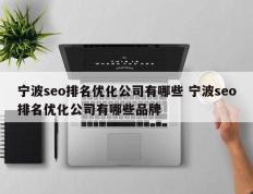 宁波seo排名优化公司有哪些 宁波seo排名优化公司有哪些品牌