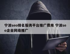 宁波seo排名服务平台推广费用 宁波seo企业网络推广