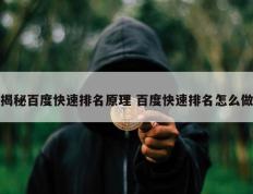 揭秘百度快速排名原理 百度快速排名怎么做