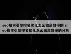 seo搜索引擎排名优化怎么做高效率的 seo搜索引擎排名优化怎么做高效率的分析